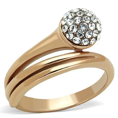 TK1693 - IP Rose Gold(Ion Plating) Stainless Steel Ring with Top Grade Crystal in Clear - Grocery