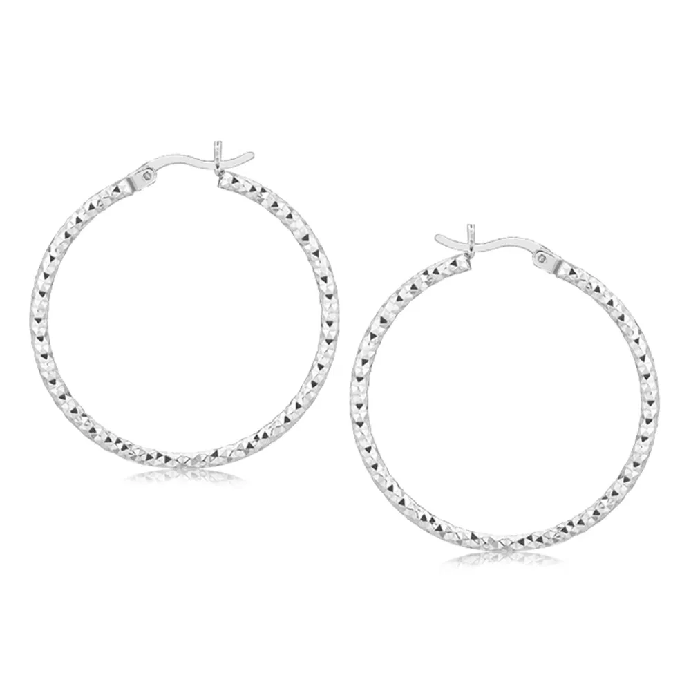Sterling Silver Rhodium Plated Woven Style Polished Hoop Earrings(2x30mm) - Grocery