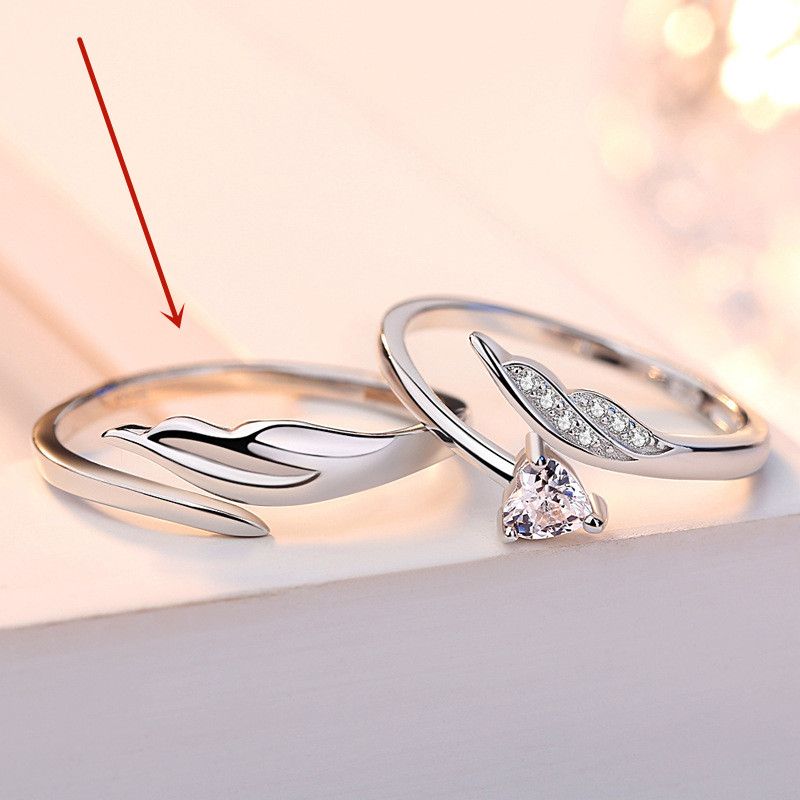 Sterling Silver Angel Feather Cupid Japanese And Korean Men And Women's One Pair Wings Ring Couple - Grocery