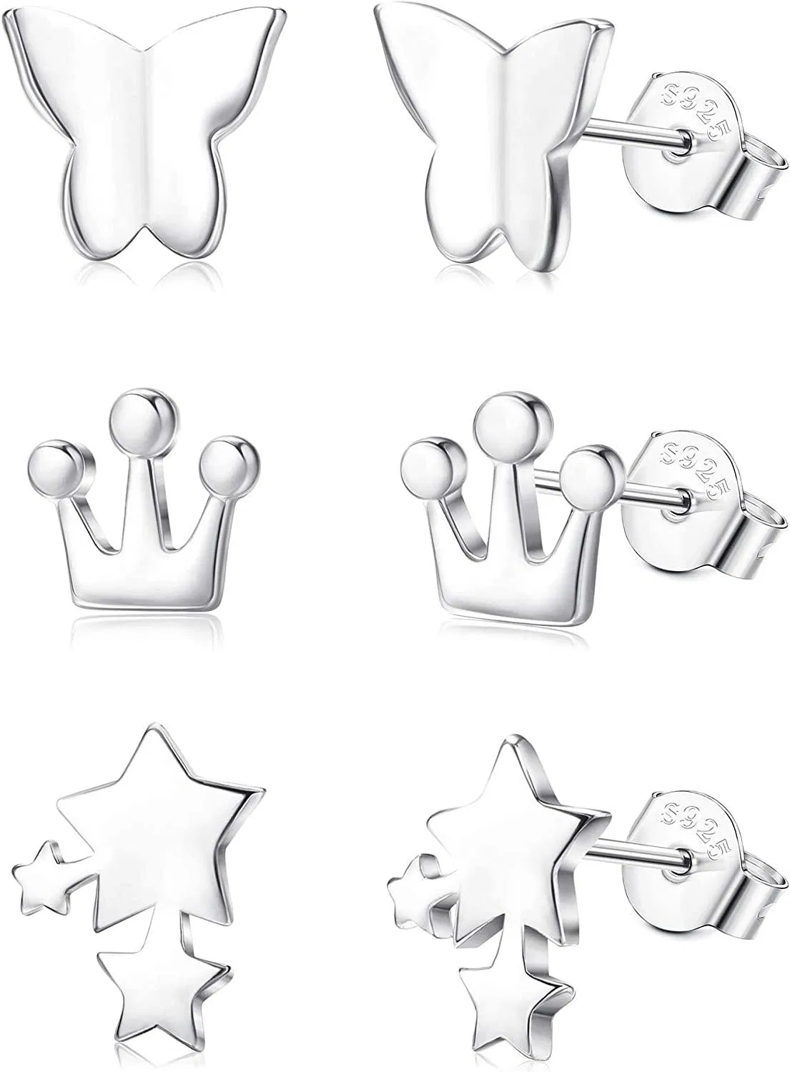 3 Pairs Cute Sterling Silver Stud Earrings For Women Men Hypoallergenic 14K Gold Plated Butterfly Star Cross Heart Leaf Elephant Stud Earrings Set - Grocery