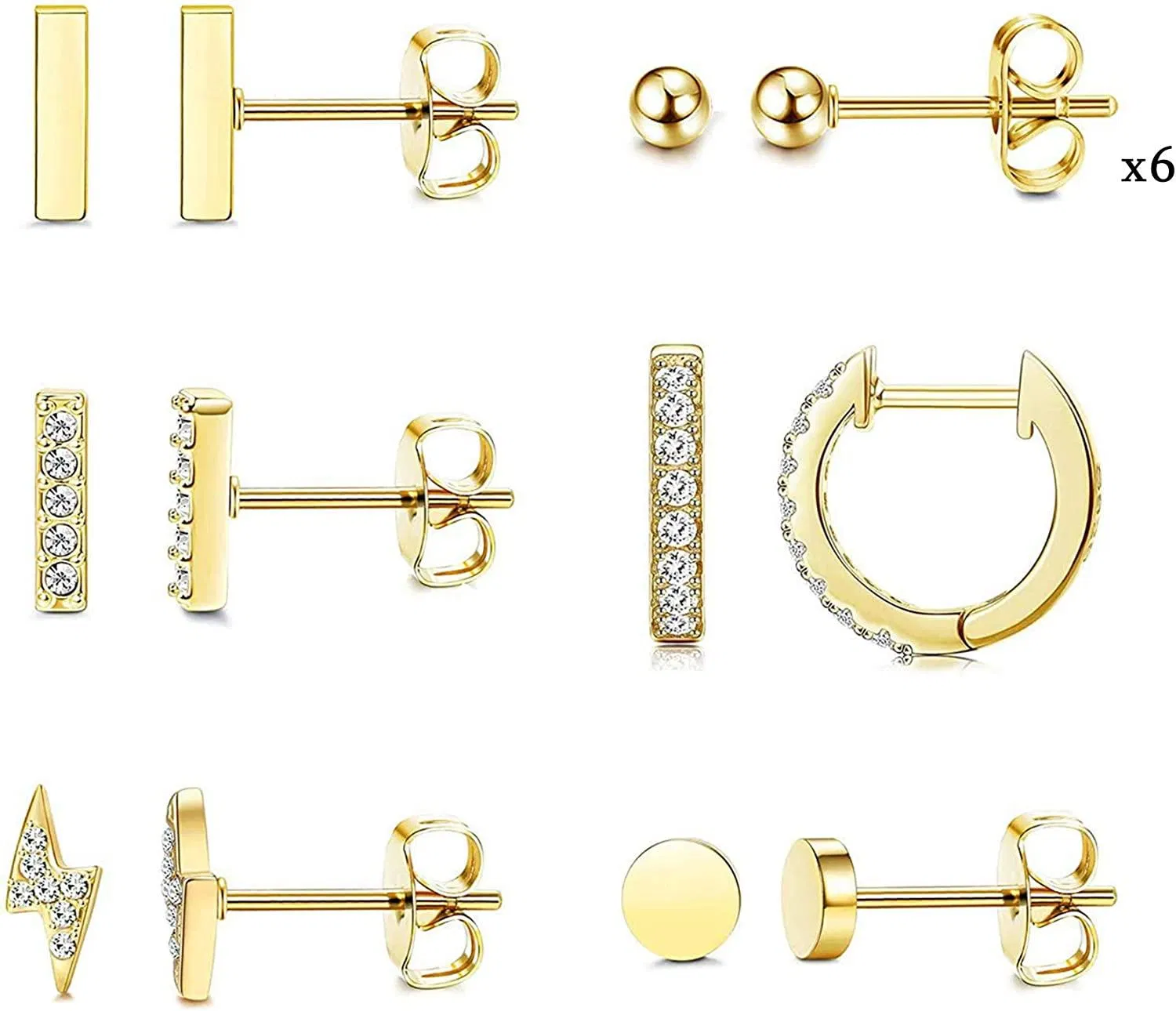 11 Pairs Cartilage Stud Earrings Set for Women Minimalist Tiny Ball Earrings Hoop Huggie Lightning Bar CZ Stud Earring Set - Grocery