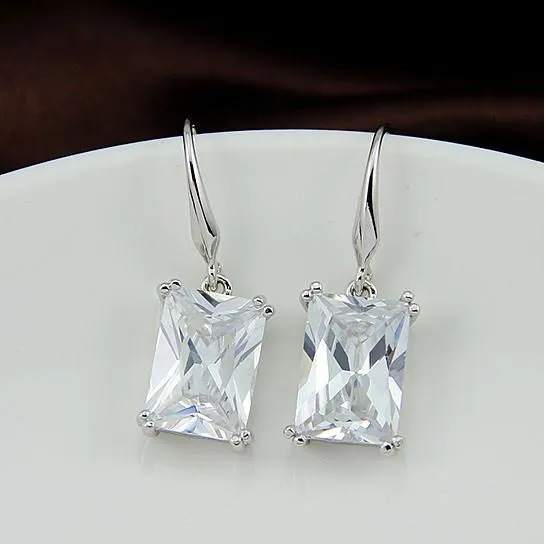 Royalty Earrings Emerald Cut Big Solitaires On Hooks - Grocery