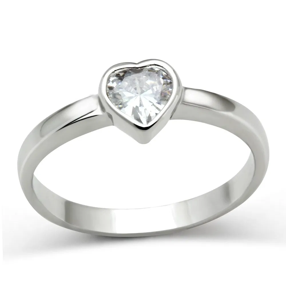 3W107 - Rhodium Brass Ring with AAA Grade CZ in Clear - Grocery