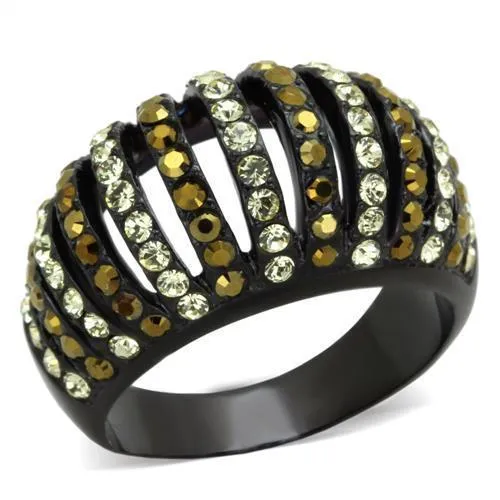 TK1865 - IP Black(Ion Plating) Stainless Steel Ring with Top Grade Crystal in Multi Color - Grocery