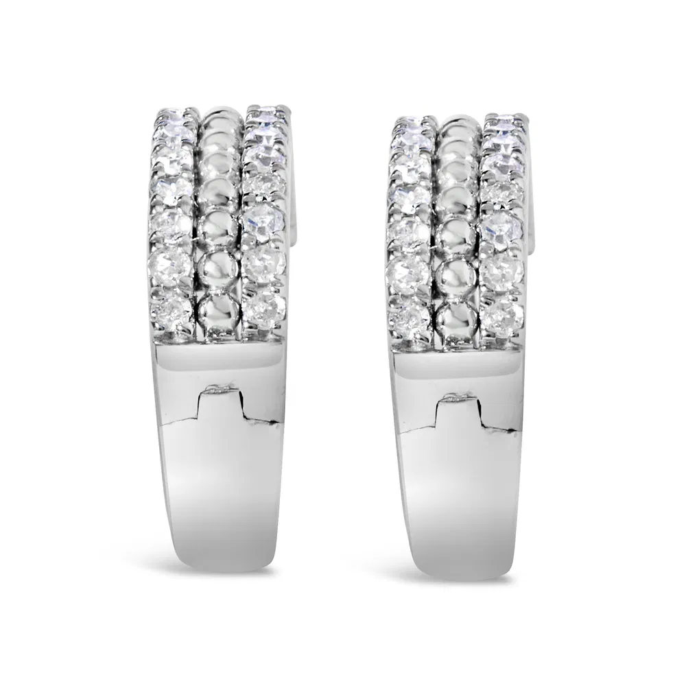 .925 Sterling Silver 1/2 Cttw Diamond Double Row Leverback Hoop Earring (I-J Color, I3 Clarity) - Grocery