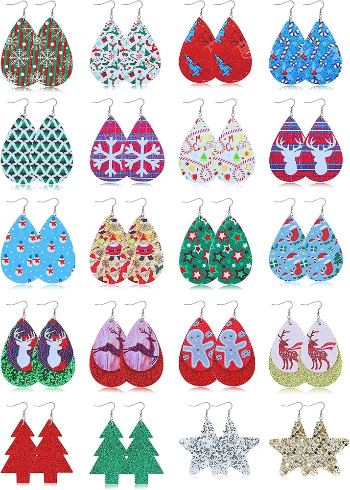 20Pairs Thanksgiving Fall Leather Earrings for Women Teardrop Earrings Holiday Earrings Bulk for Christmas Thanksgiving - Grocery