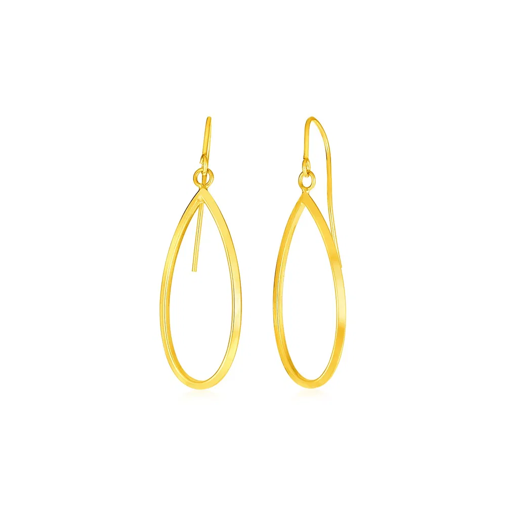 14k Yellow Gold Earrings with Polished Open Teardrop Dangles - Grocery