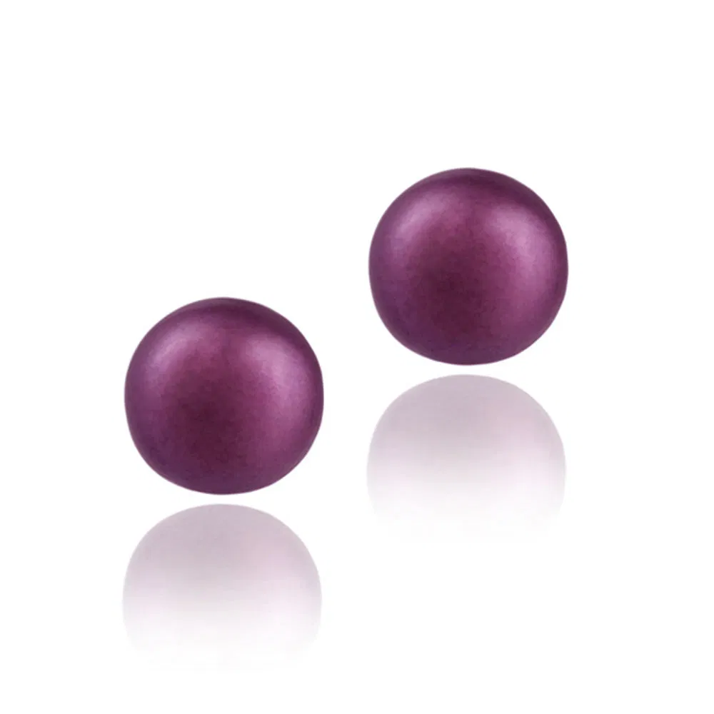 Sterling Silver Freshwater Cultured 8-8.5mm Fuschia Pearl Stud Earrings - Grocery