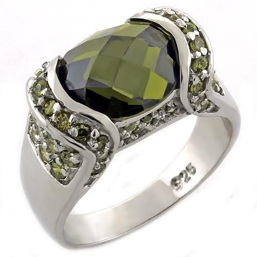 LOAS1016 - High-Polished 925 Sterling Silver Ring with AAA Grade CZ in Peridot - Grocery