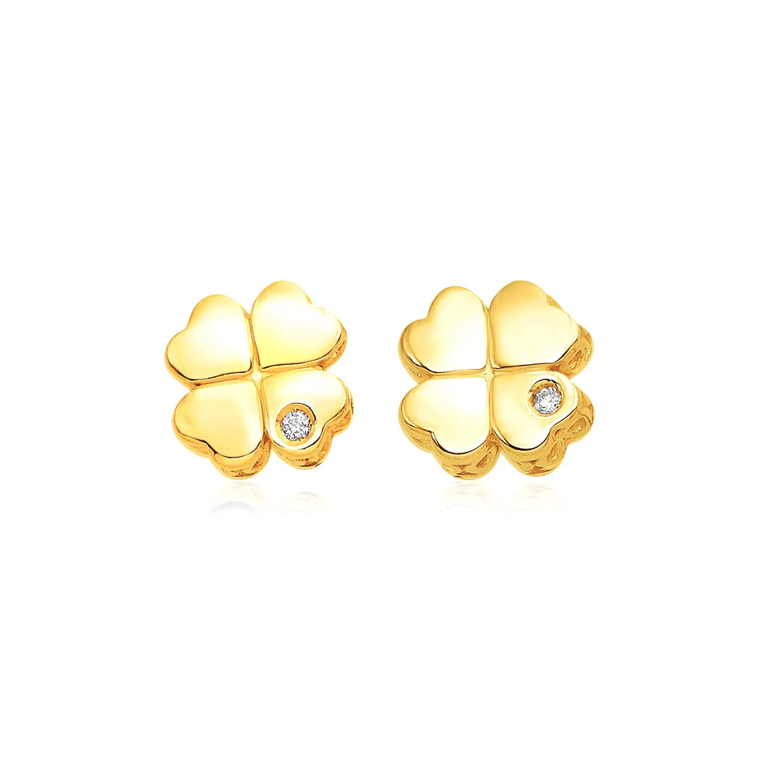 14k Yellow Gold Polished Four Leaf Clover Earrings with Diamonds(7mm) - Grocery