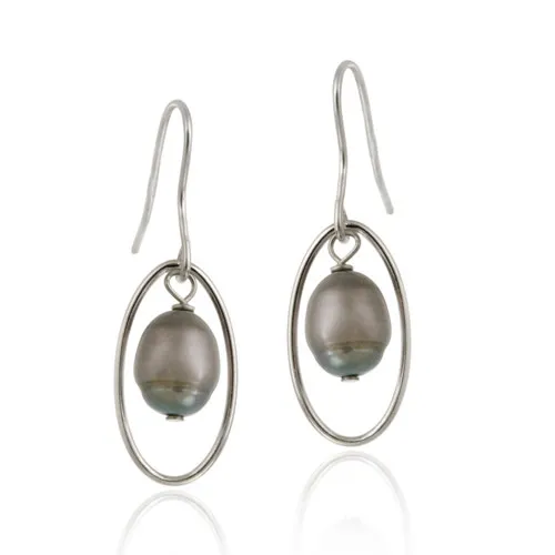 Sterling Silver Freshwater Cultured Grey Pearl Dangle Earrings - Grocery