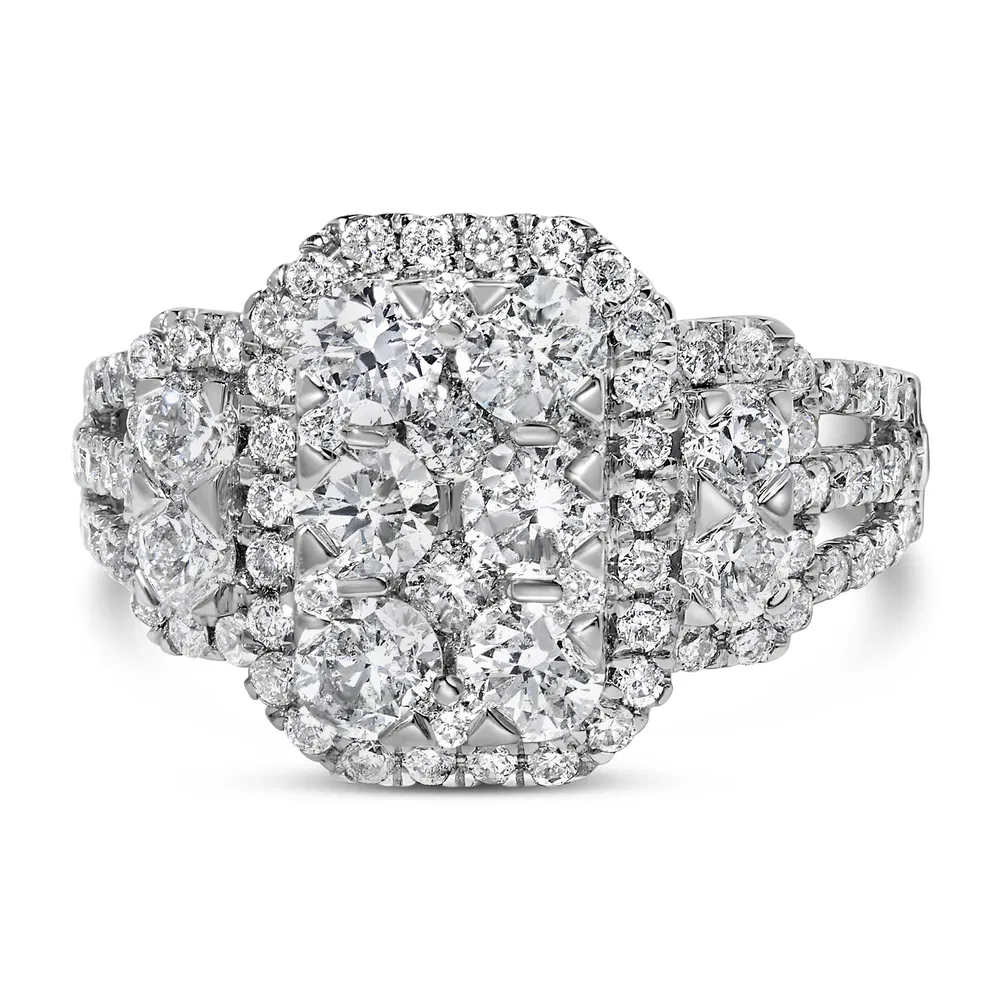 14K White Gold 2 1/4 Cttw Diamond Cocktail Cluster Ring (G-H Color, SI2-I1 Clarity) - Grocery