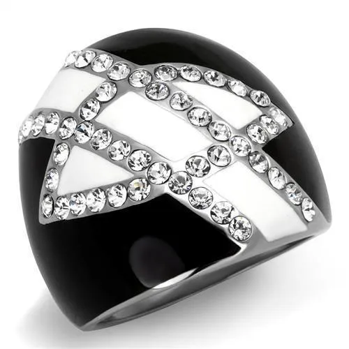 TK2211 - High polished (no plating) Stainless Steel Ring with Top Grade Crystal in Clear - Grocery