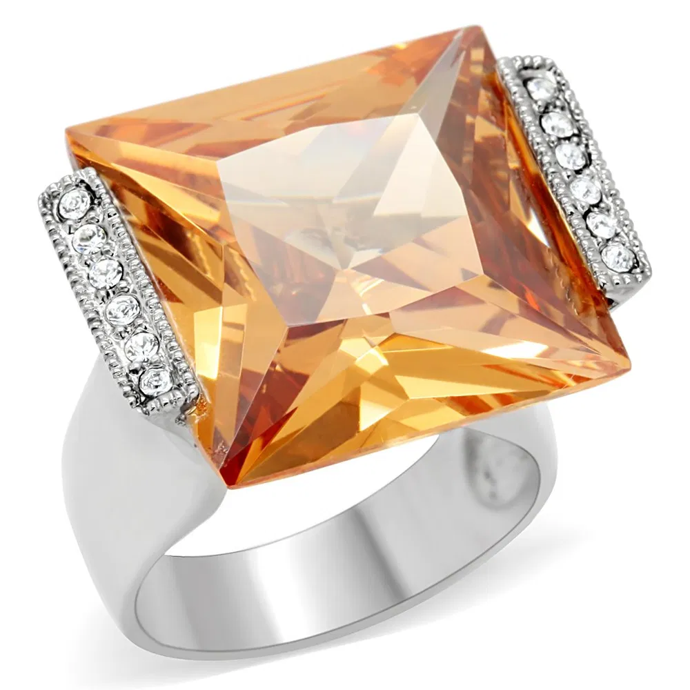 TK174 - High polished (no plating) Stainless Steel Ring with AAA Grade CZ in Champagne - Grocery