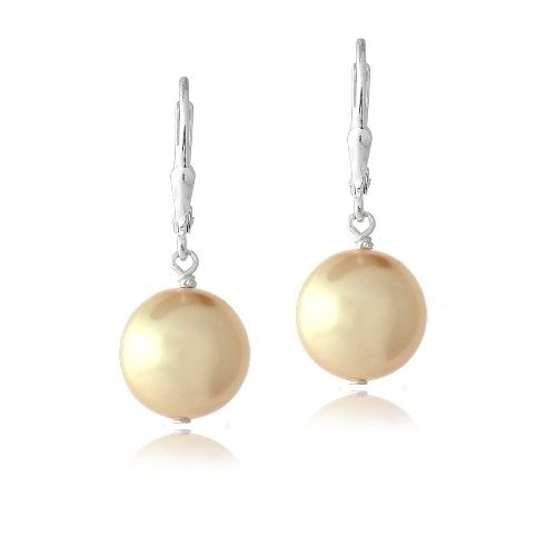 Sterling Silver Gold Swarovski Pearl Dangle Leverback Earrings, 12mm - Grocery
