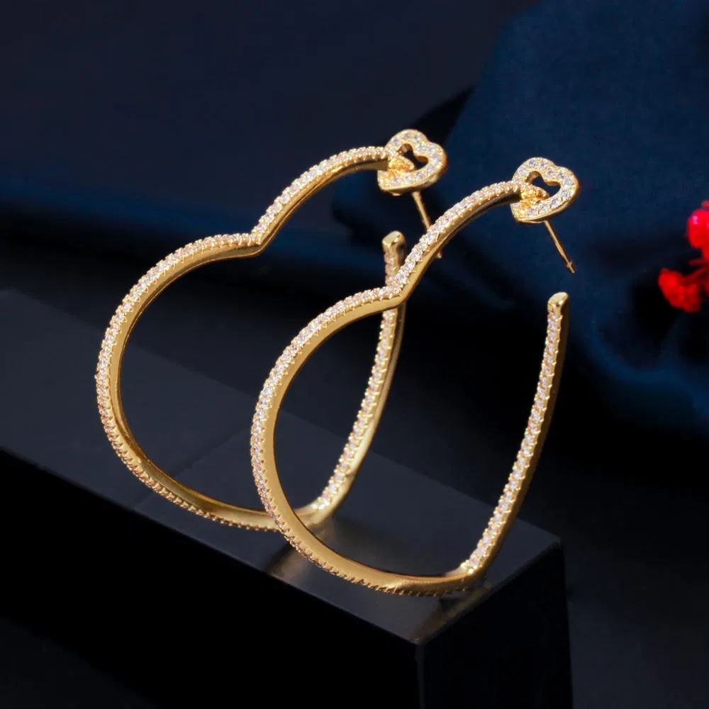Earrings Studded With Diamonds Large Heart Earrings Temperament Holiday Gift Nightclub Hoop Earrings - Grocery