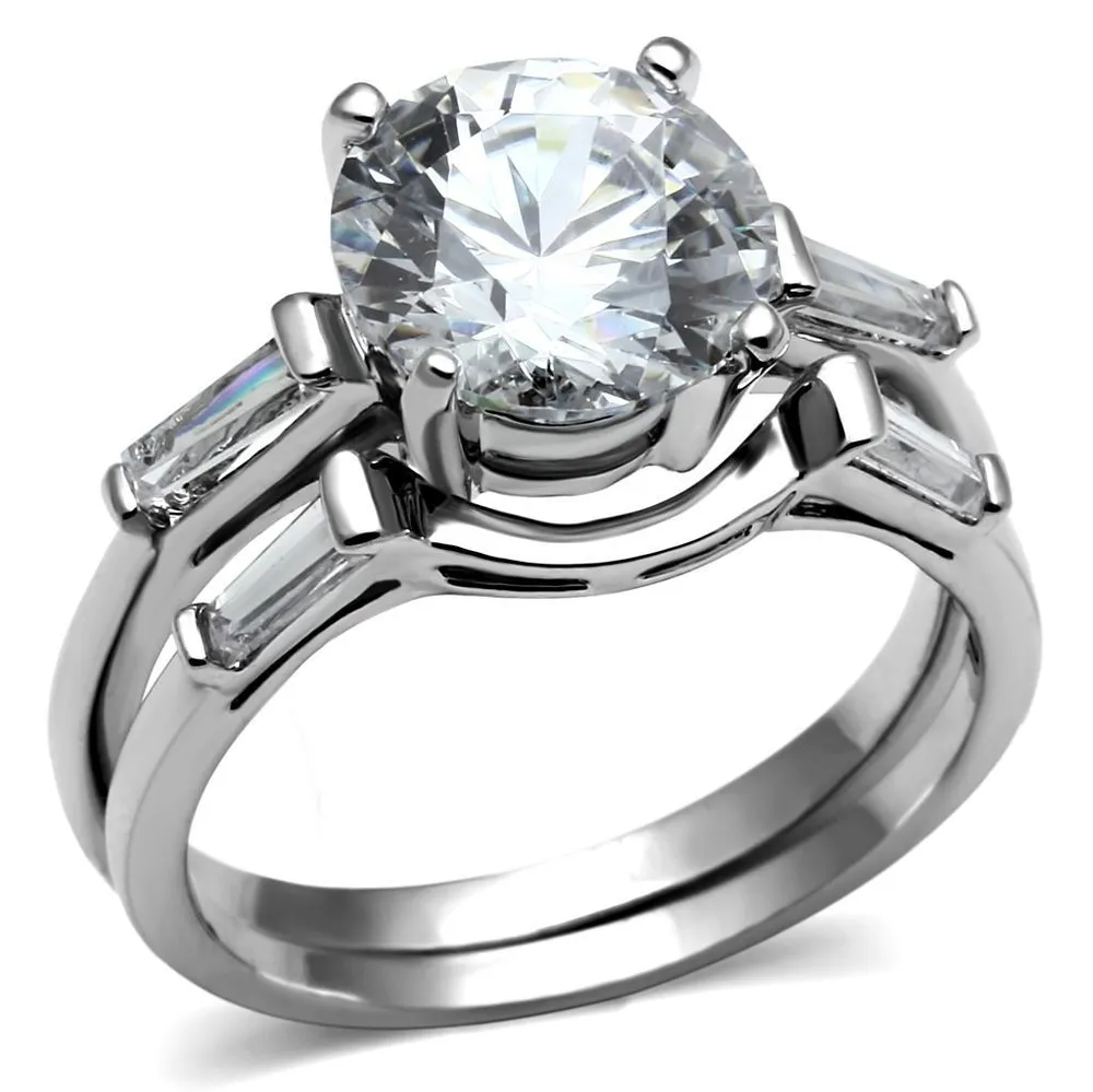 TK2878 - High polished (no plating) Stainless Steel Ring with AAA Grade CZ in Clear - Grocery