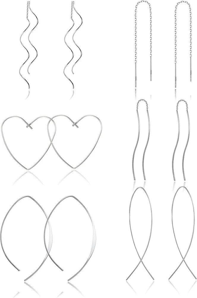 6Pairs Stainless Curved Threader Earrings Dangle Drop Earrings for Women Lightweight Twist Threader Earrings - Grocery