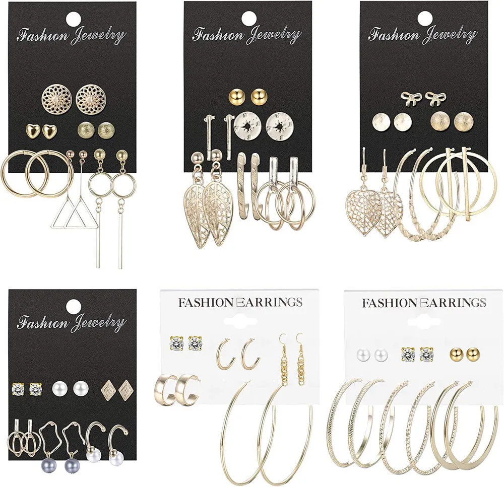 35 Pairs Stud Hoop Earrings Set for Women Assorted Multiple Crystal Dangle Drop Earrings Set - Grocery