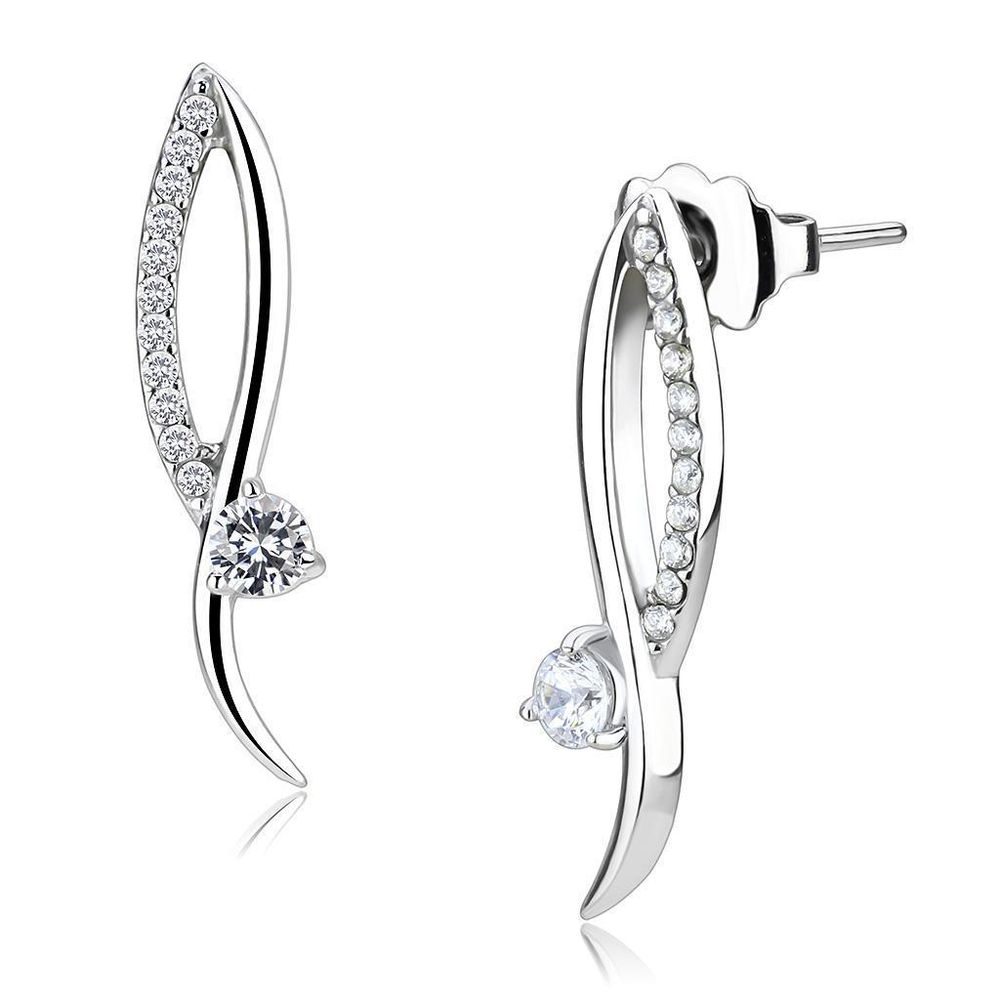 DA080 - High polished (no plating) Stainless Steel Earrings with AAA Grade CZ in Clear - Grocery