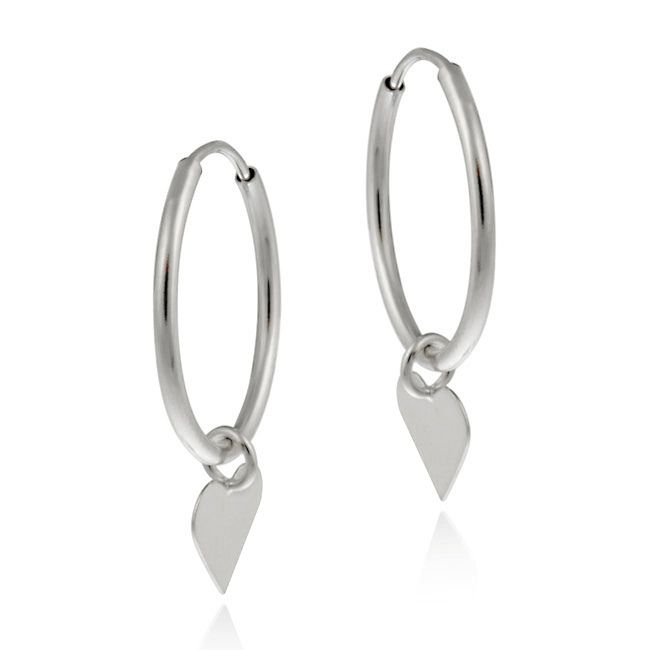 10K White Gold Dangling Heart Endless Mini Hoop Earrings - Grocery