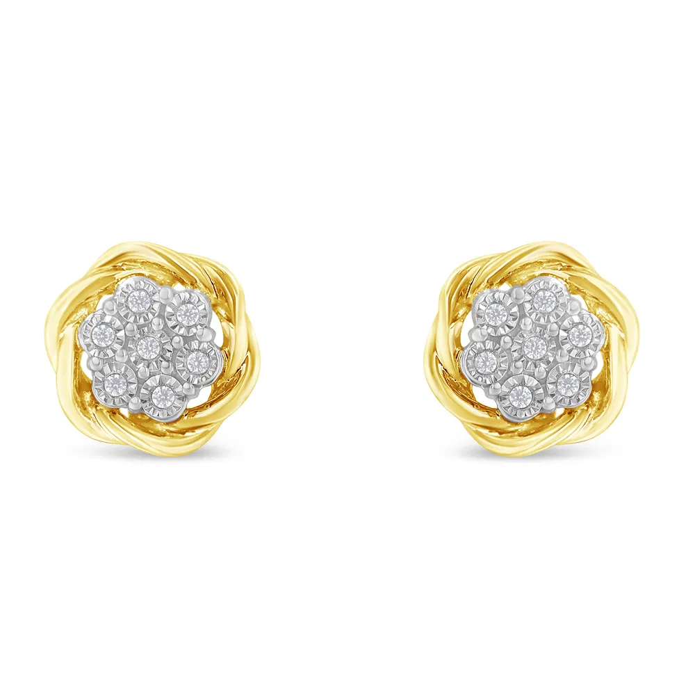 Yellow Gold Plated Sterling Silver Diamond Rose stud Earrings (0.15 cttw, I-J Color, I2-I3 Clarity) - Grocery