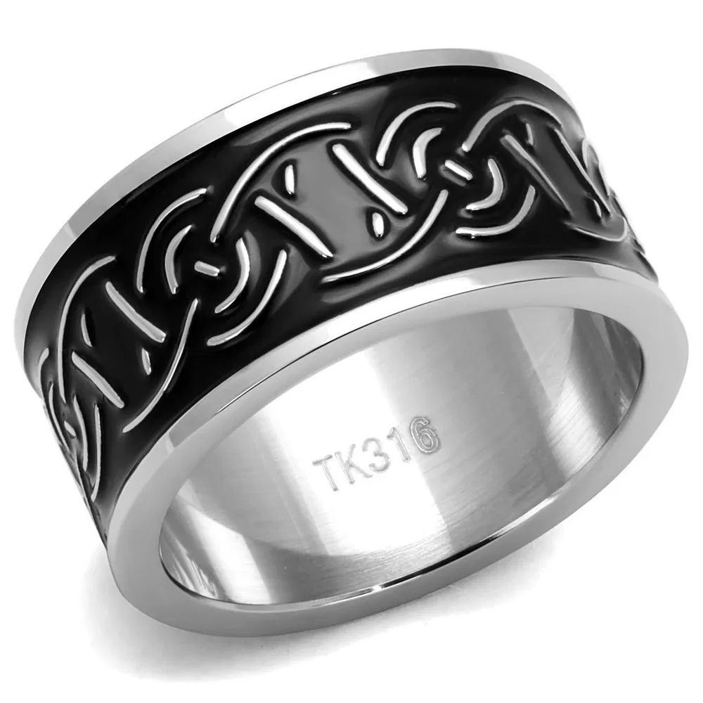 TK2922 - High polished (no plating) Stainless Steel Ring with Epoxy in Jet - Grocery