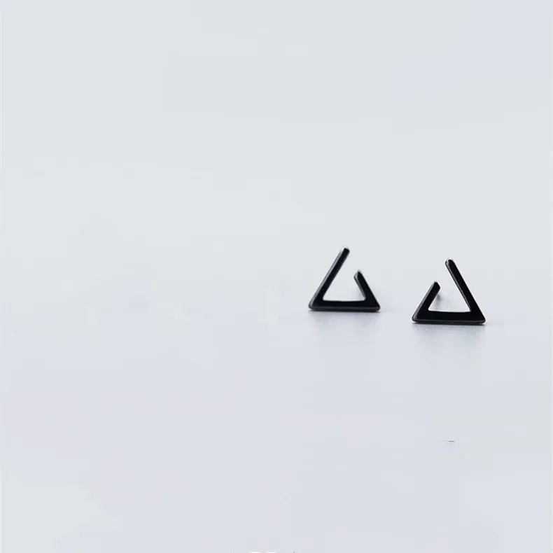 S925 Silver Female Hollow Out Black Triangle Earrings With Simple Geometry - Grocery