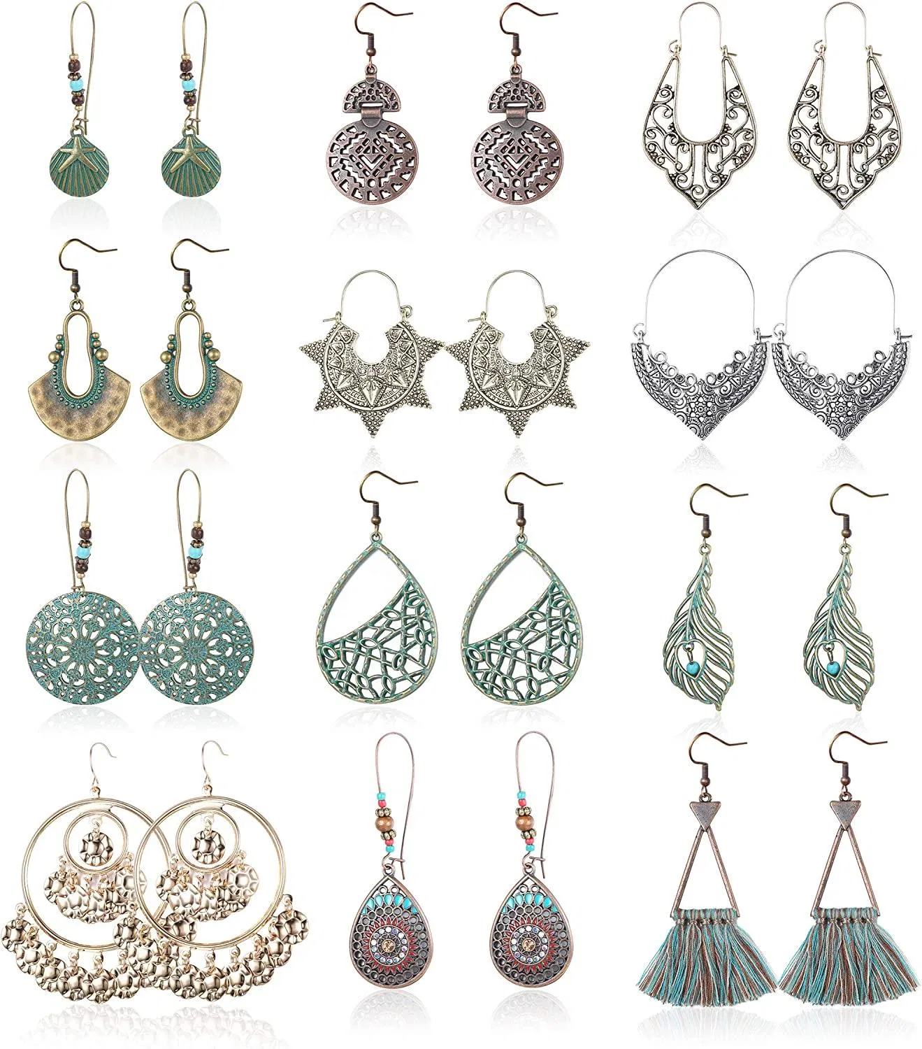 Vintage Statement Drop Dangle Earrings Bohemian Leaf Tassel Hollow Water Long Drop Earring Boho Statement Dangle Earrings for Women - Grocery