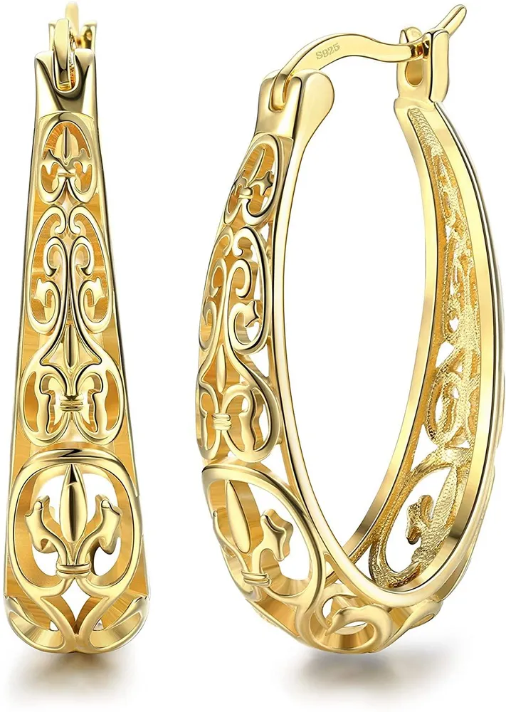 925 Sterling Hoop Earrings Round Earrings for Women Filigree Round Hoop Earrings - Grocery