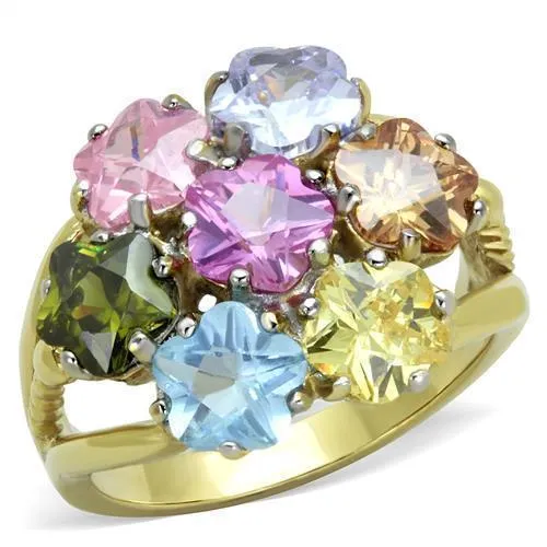 TK1791 - Two-Tone IP Gold (Ion Plating) Stainless Steel Ring with Assorted in Multi Color - Grocery