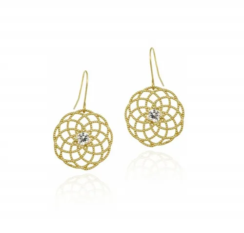 10K Gold CZ & Swirl Filigree Dangle Earrings - Grocery