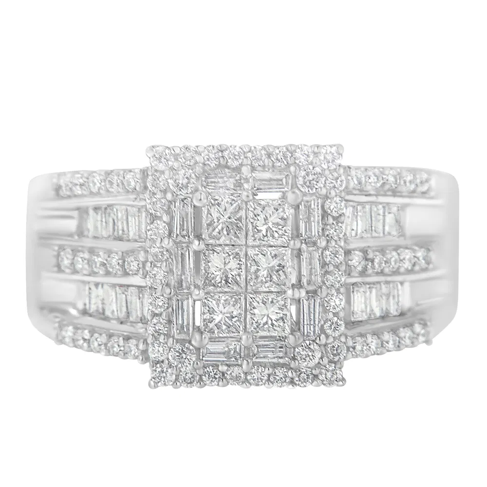 10K White Gold Diamond Cluster Ring (1 cttw, H-I Color, I1-I2 Clarity) - Grocery