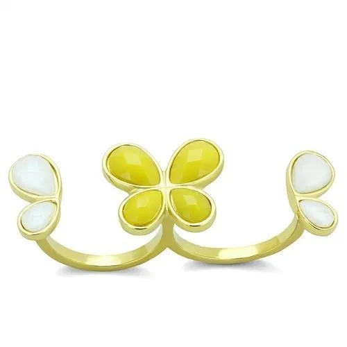 TK2101 - IP Gold(Ion Plating) Stainless Steel Ring with Synthetic Synthetic Stone in Citrine Yellow - Grocery