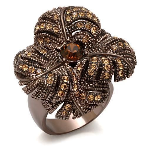 LO1655 - Chocolate Gold Brass Ring with Top Grade Crystal in Smoked Quartz - Grocery