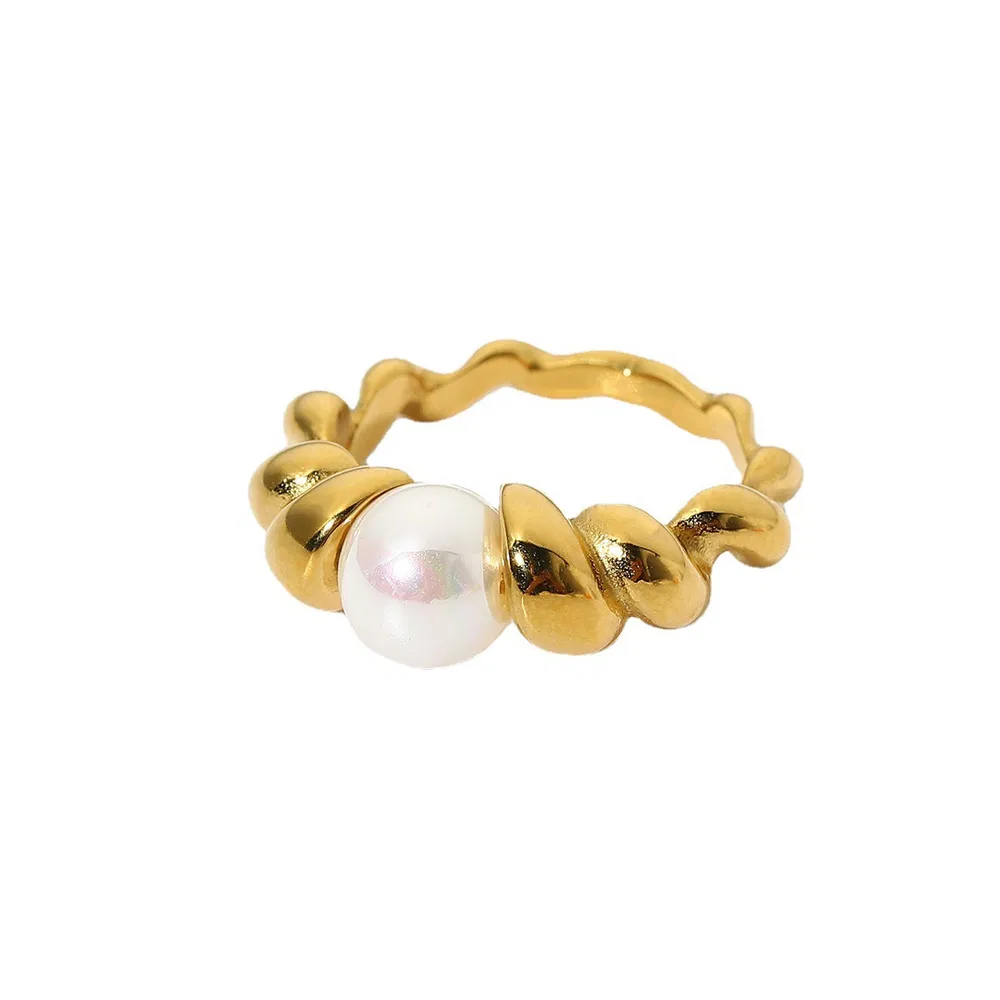 18K Gold Stainless Steel Ring Highlight Pearl Bread - Grocery