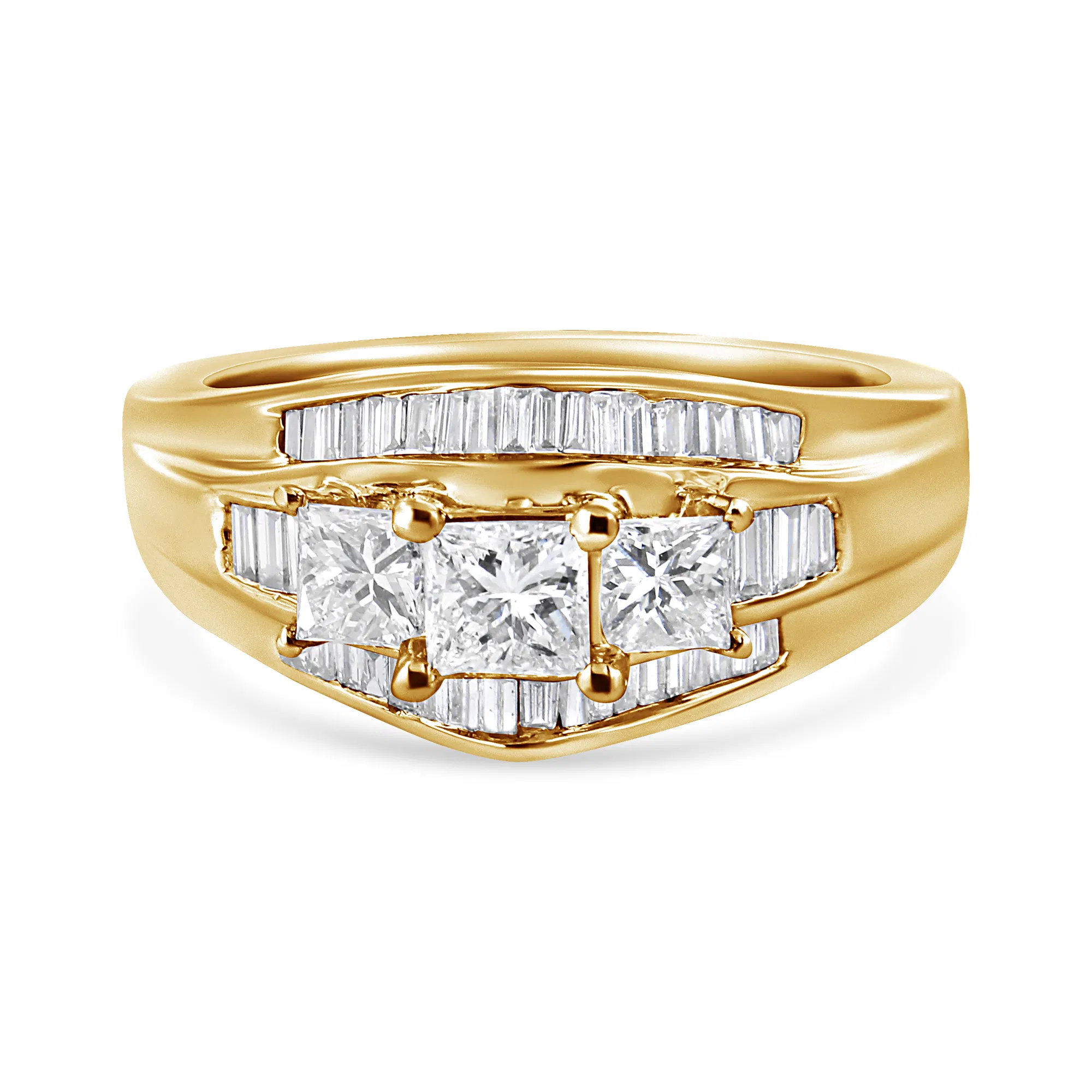14K Yellow Gold 1 1/2 Cttw Princess and Baguette-Cut Diamond 3-Stone Ring (H-I Color, VS2-SI1 Clarity) - Grocery