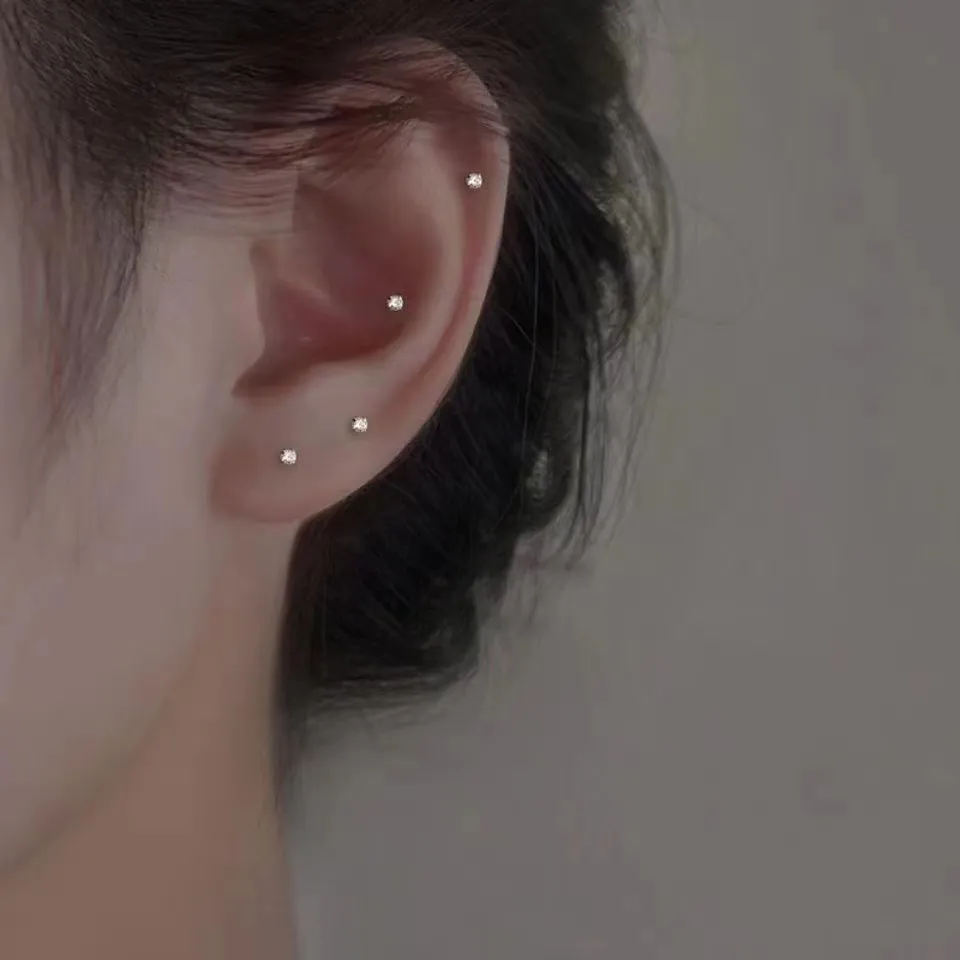 S925 Silver Pin Rhinestone Earrings Female - Grocery