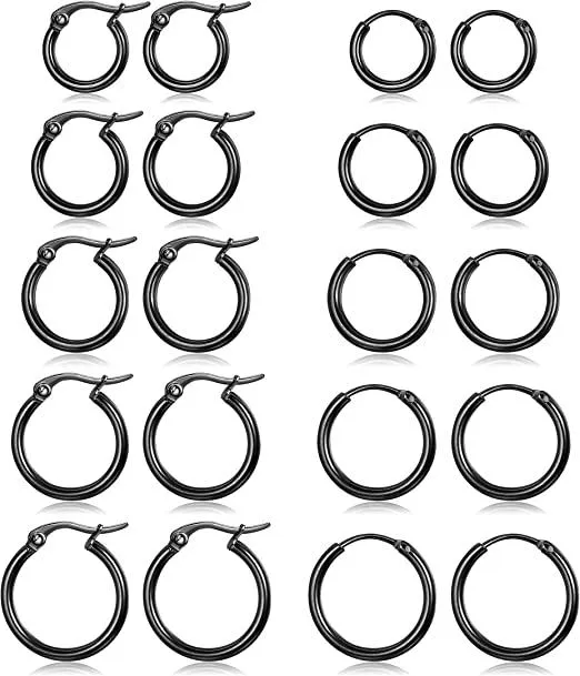 10-18MM Stainless Hoop Earrings for Women Men Latchback Endless Small Hoop Earrings Set Huggie Hoop Earrings 10Pairs - Grocery