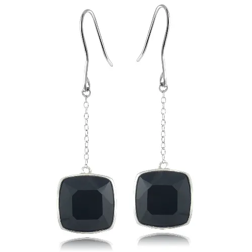 Sterling Silver Onyx Square Dangle Earrings - Grocery