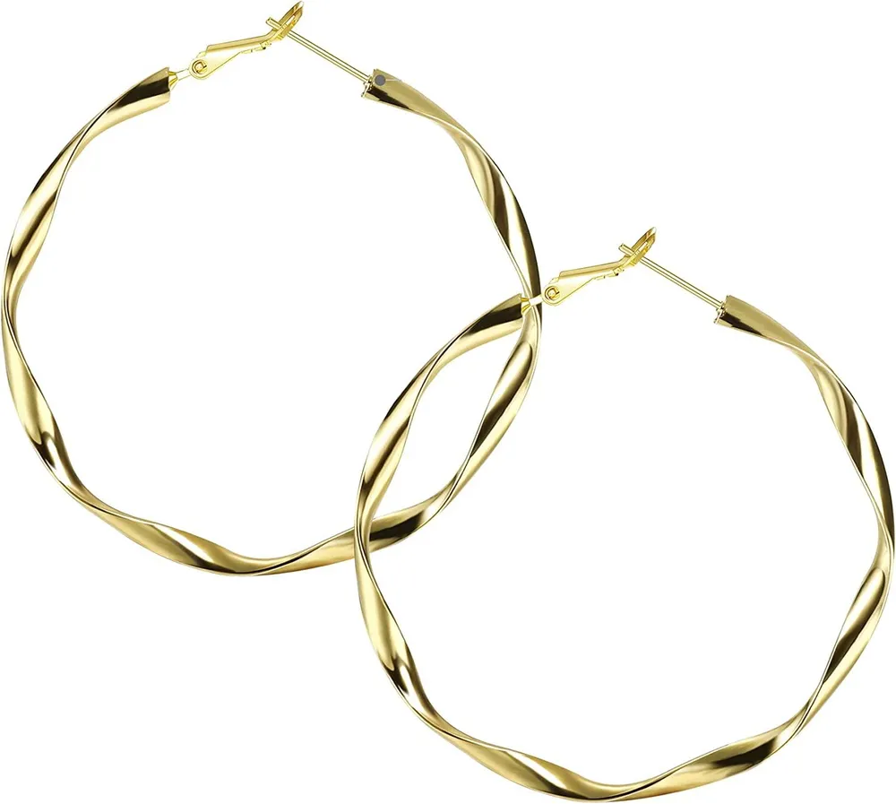 Big Hoop Earrings for Women Twisted Lightweight Hoop Earrings 50 MM - Grocery