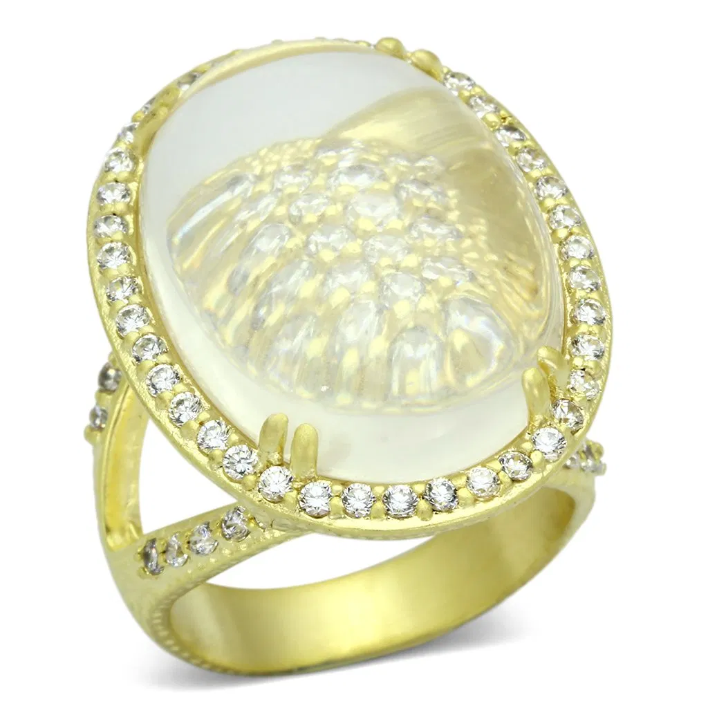 LOA837 - Matte Gold Brass Ring with Synthetic Synthetic Glass in Clear - Grocery
