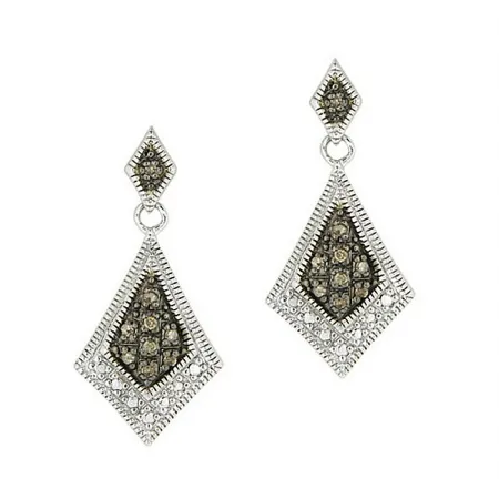 Sterling Silver 1/5 ct. TDW Champagne Diamond Geometric Earrings - Grocery