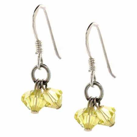 Sterling Silver Yellow Swarovski Elements Cluster Dangle Earrings - Grocery