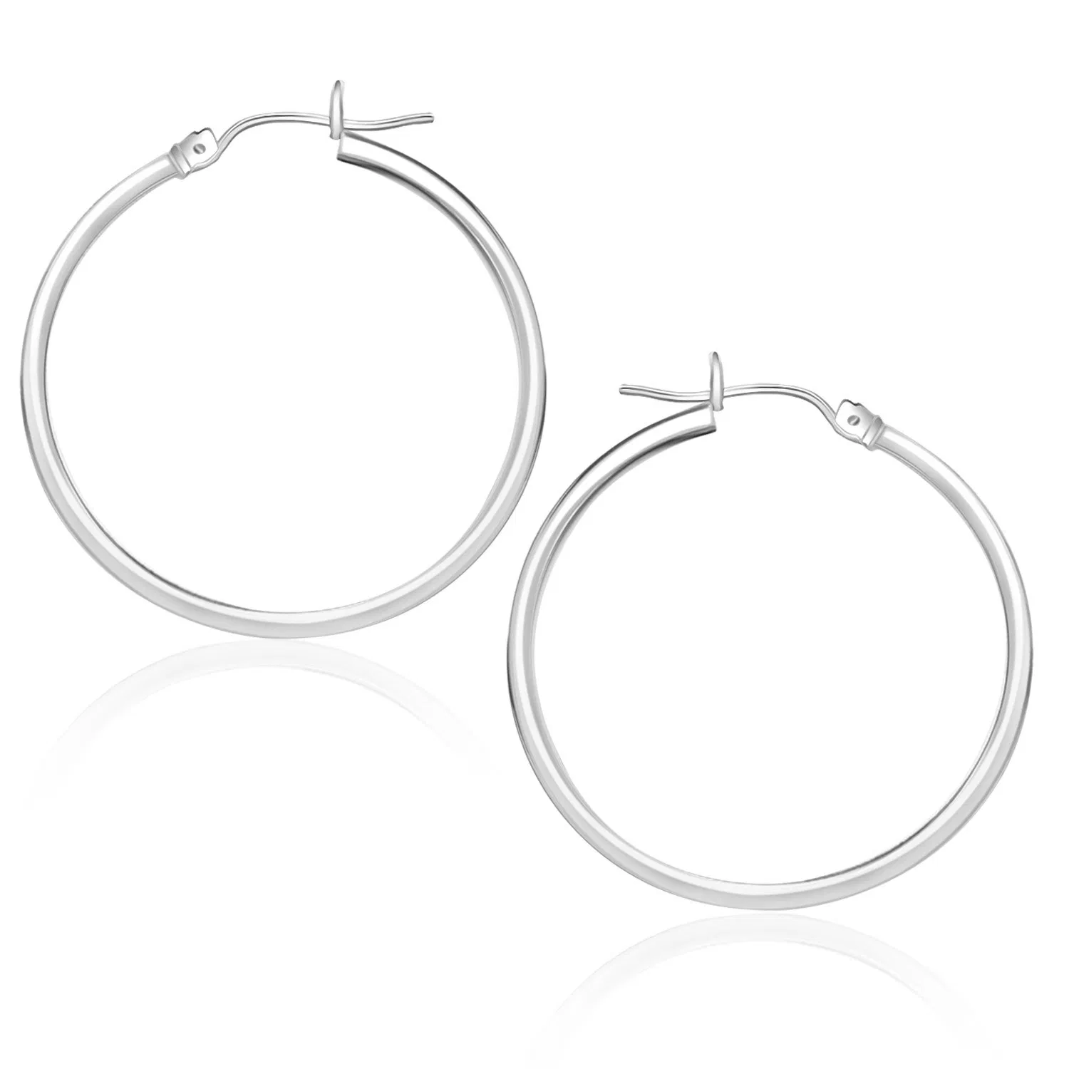 10k White Gold Polished Hoop Earrings (1.5x25 mm) - Grocery