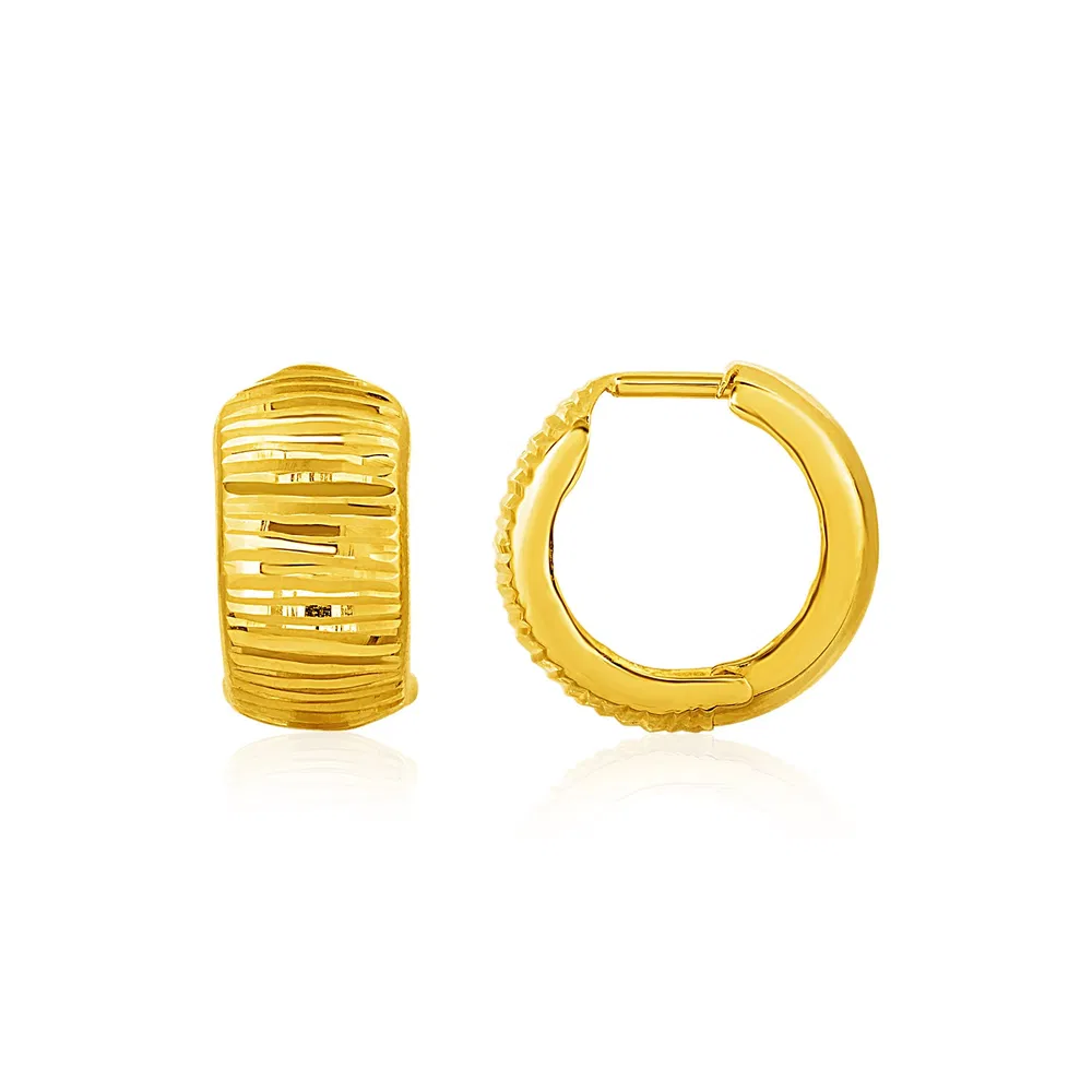 Reversible Textured and Smooth Snuggable Earrings in 10k Yellow Gold - Grocery
