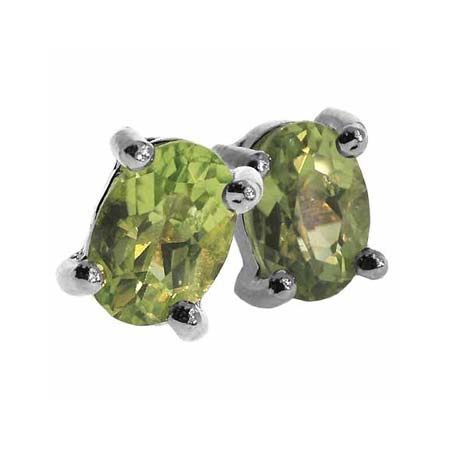 Sterling Silver .925 Genuine Peridot stone oval stud Earrings - Grocery