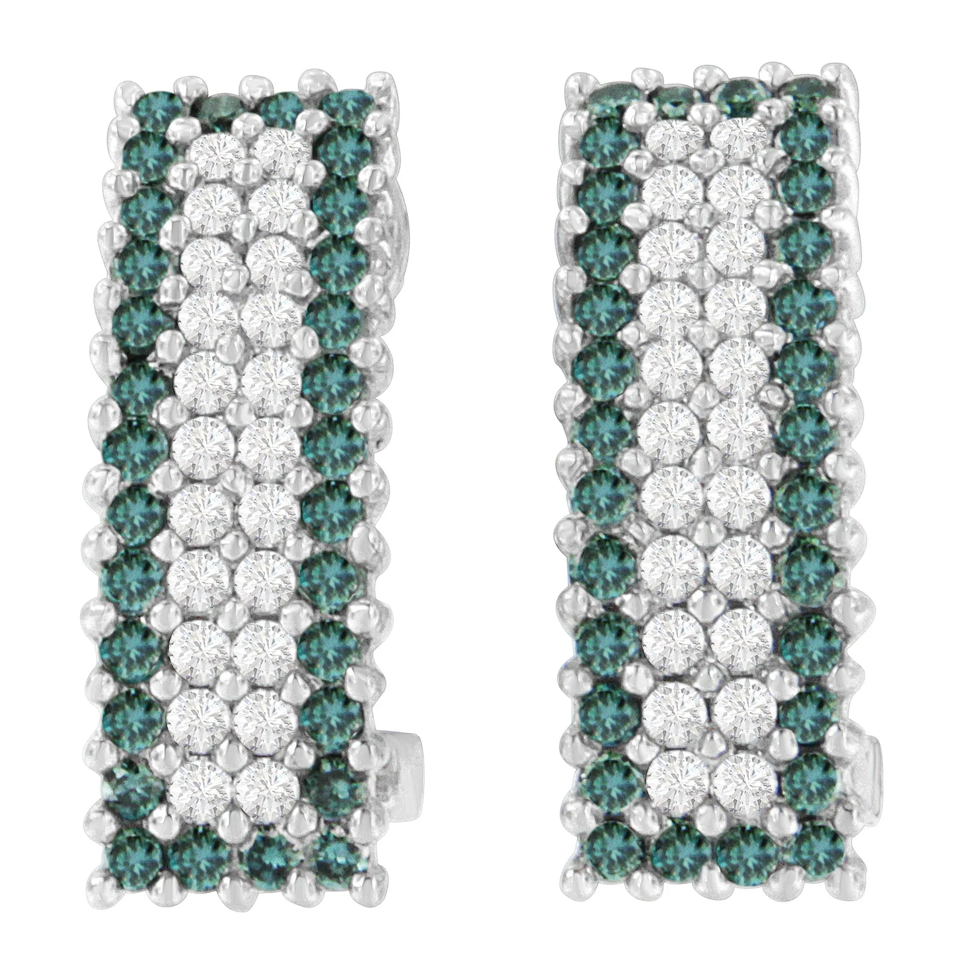 14K White Gold 2 cttw White and Treated Blue Diamond Earrings (H-I, SI1-SI2) - Grocery