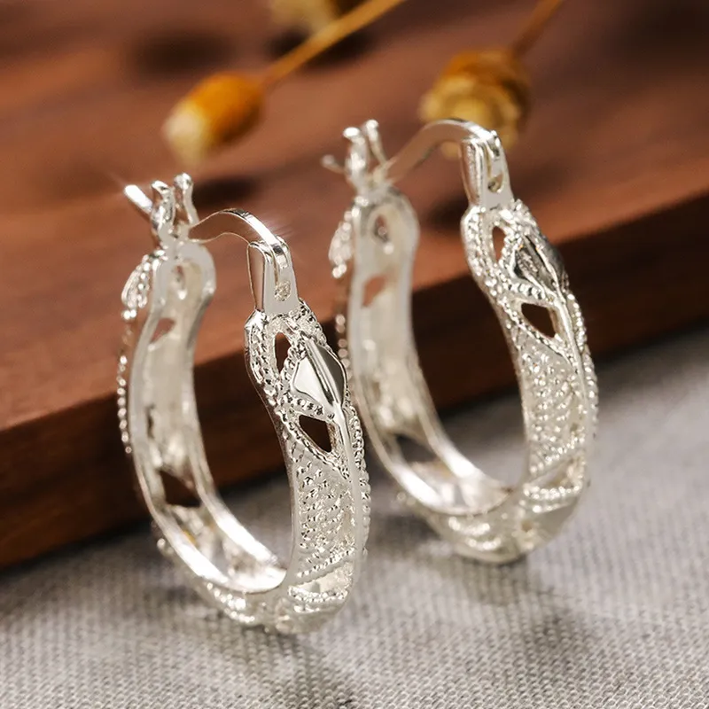Simple Silver Textured Hoop Earrings - Grocery