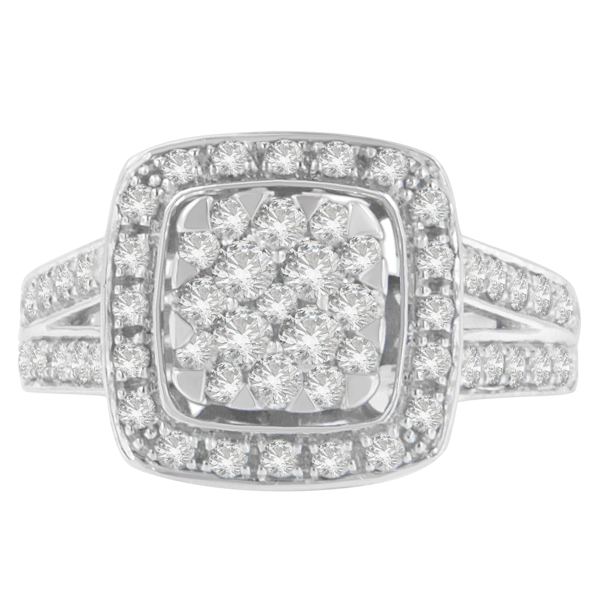 10K White Gold Diamond Cluster Ring (1 Cttw, H-I Color, SI2-I1 Clarity) - Grocery